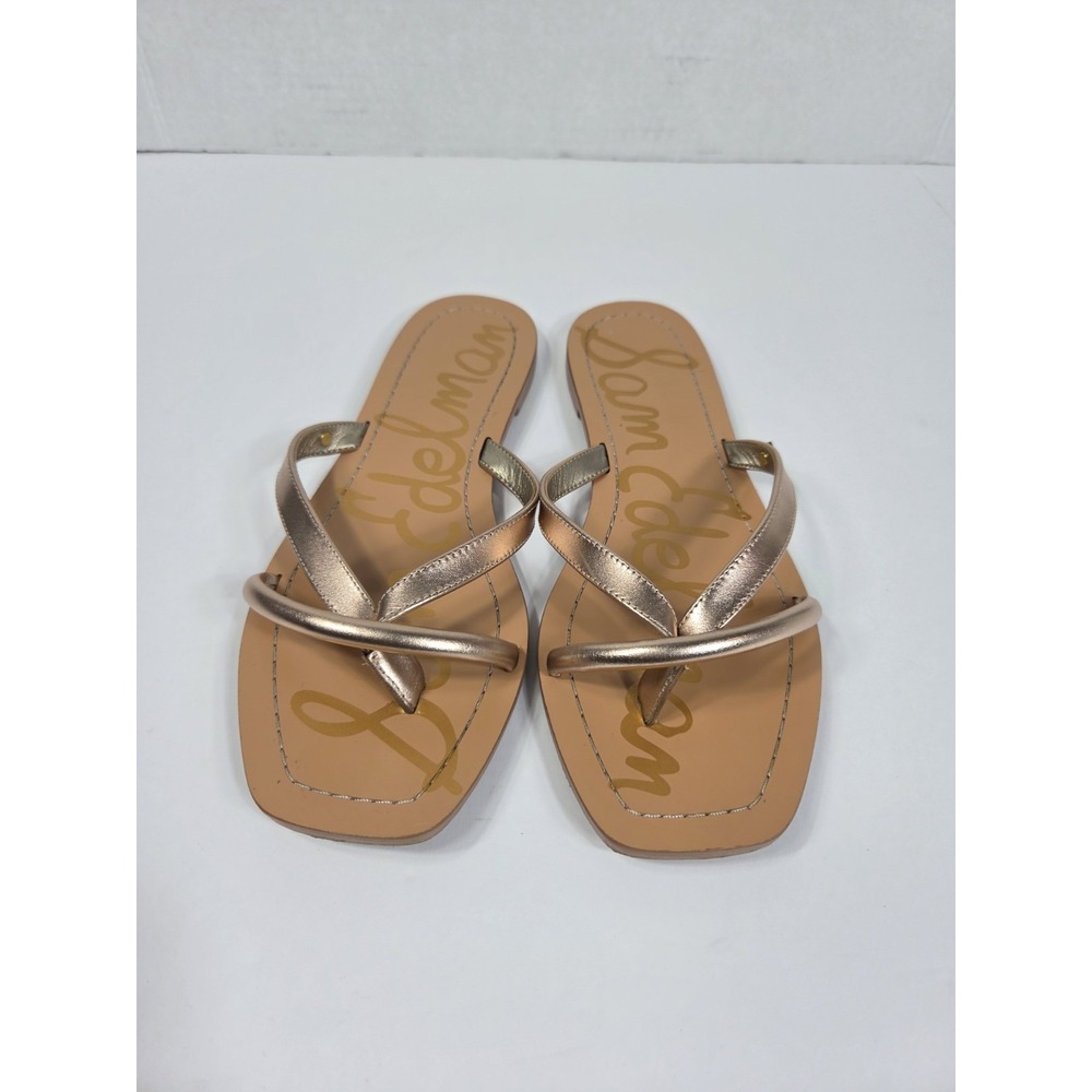Sam Edelman Sz 8 Rose Gold Abbey Leather SlipOn Thong Flip Flop Sandals Metallic